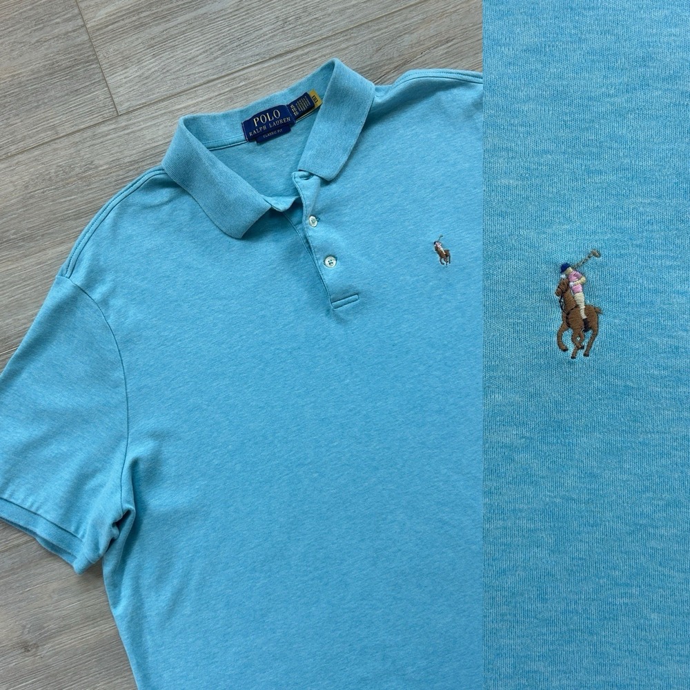 Polo Ralph Lauren Shirt Mens XL Teal Blue Flesh Pony Classic Fit Preppy Golf Ivy